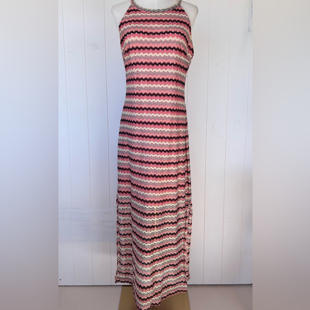 Allison Brittney Halter Neck Chevron Flamestitch Maxi Dress Size Large